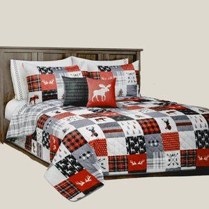 New Forest Patchwork 3 PC Bedding 100% Polyester Quilt Set • Reversible • DQ